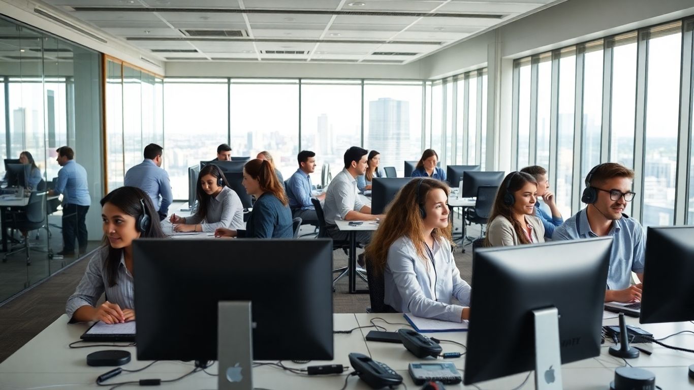 San Antonio office with professionals using headsets and computers