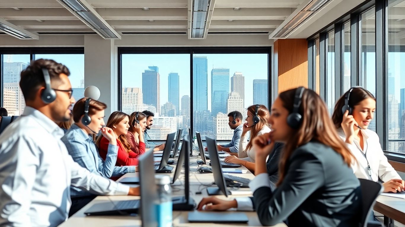 Busy Philadelphia office with people answering multiple phone calls