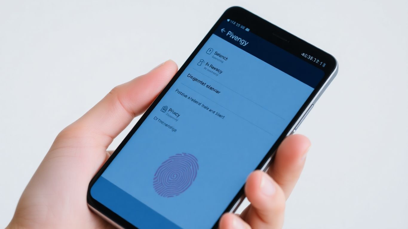 Person holding Android phone with security settings screen