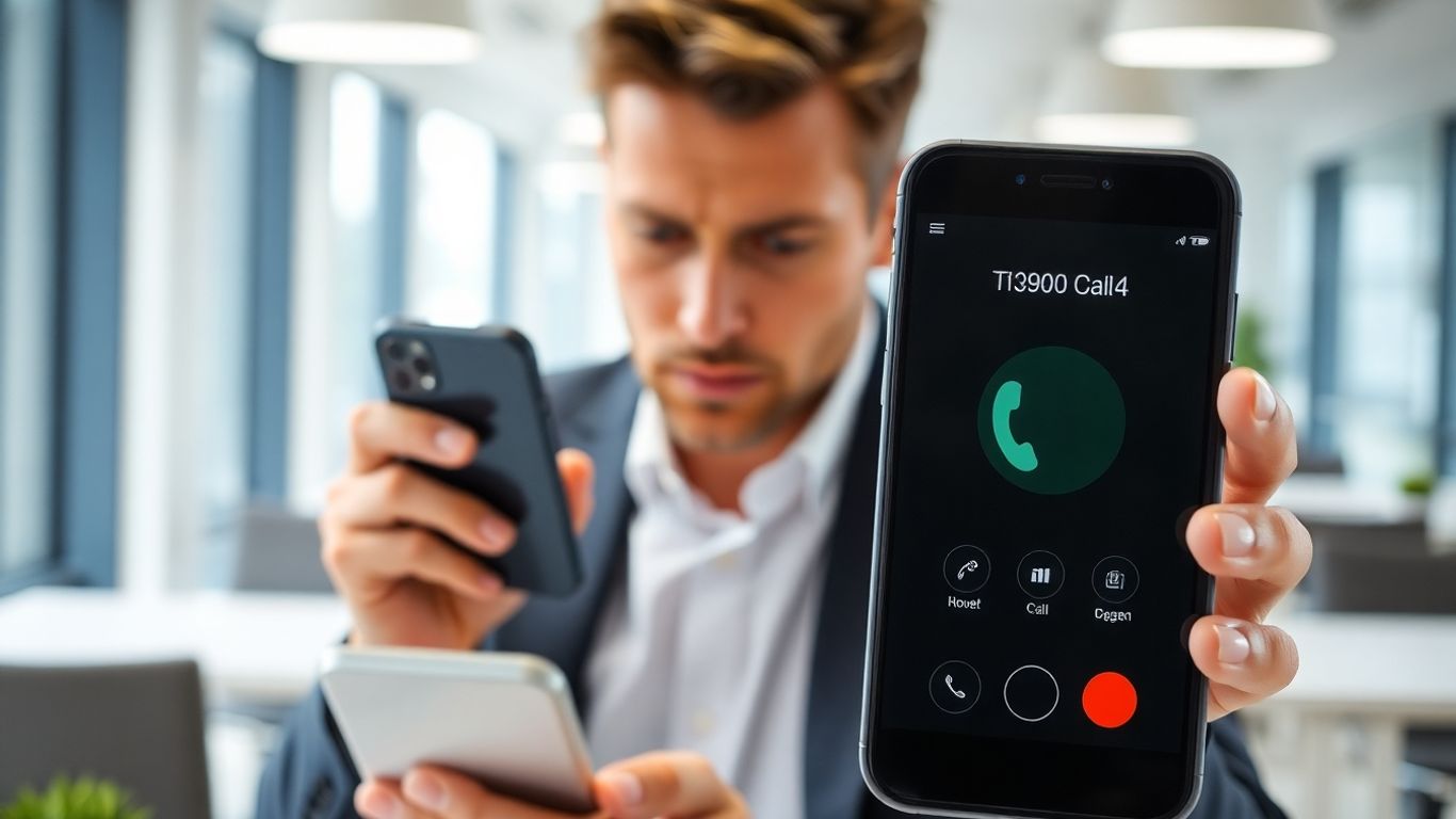 Worried businessperson receives suspicious spam call in office