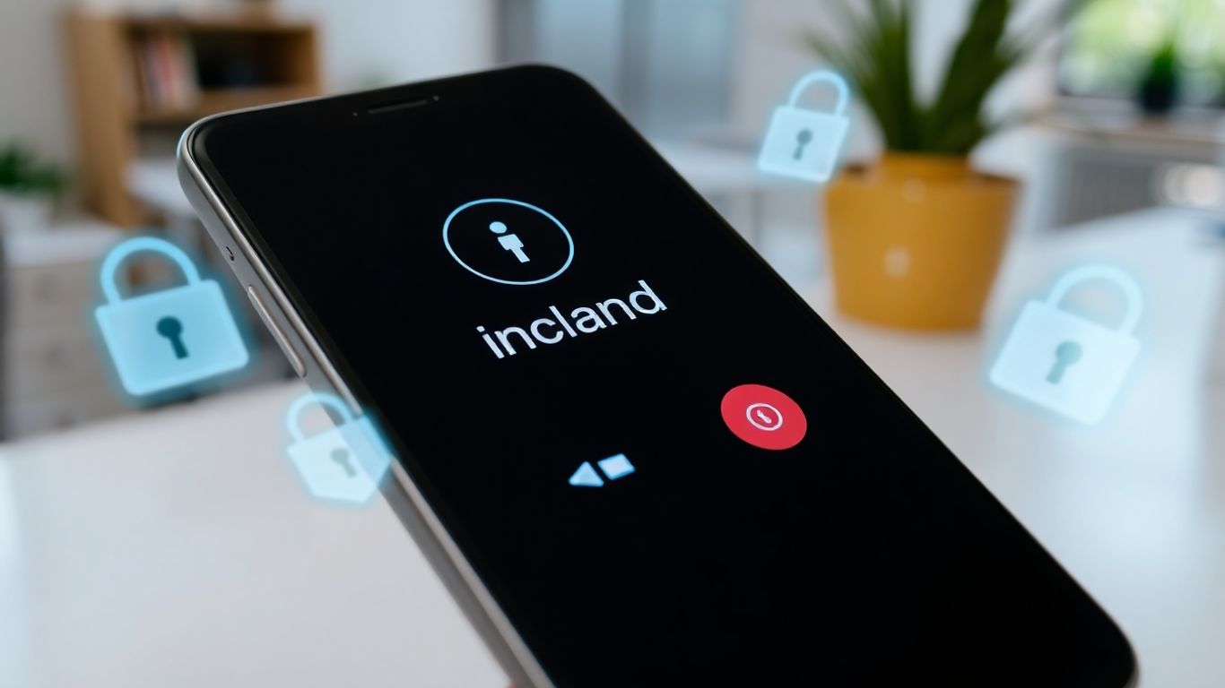 Smartphone showing incoming call with security icons