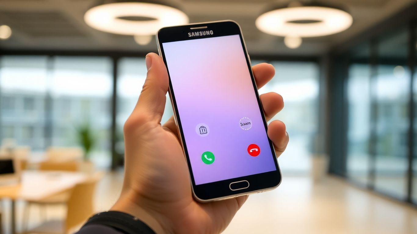 Samsung phone showing spam call alert screen