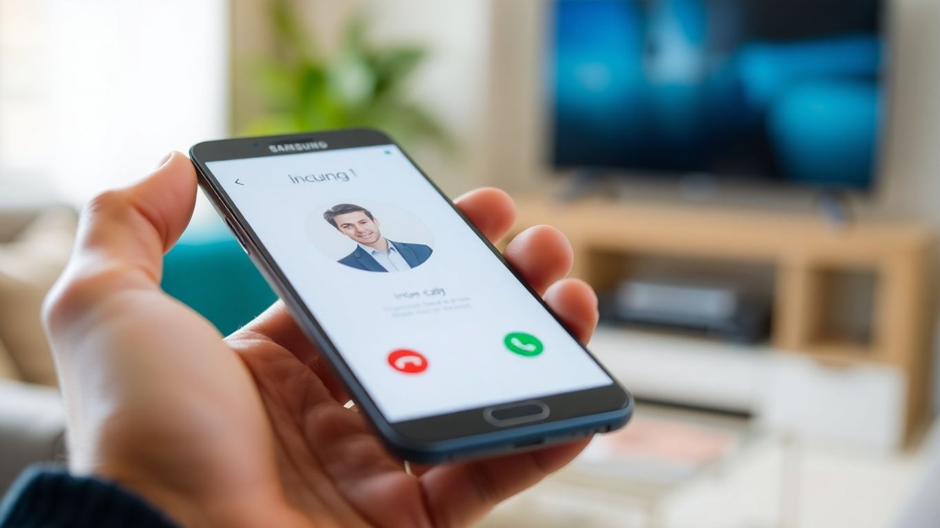 Samsung phone with incoming caller ID screen shown