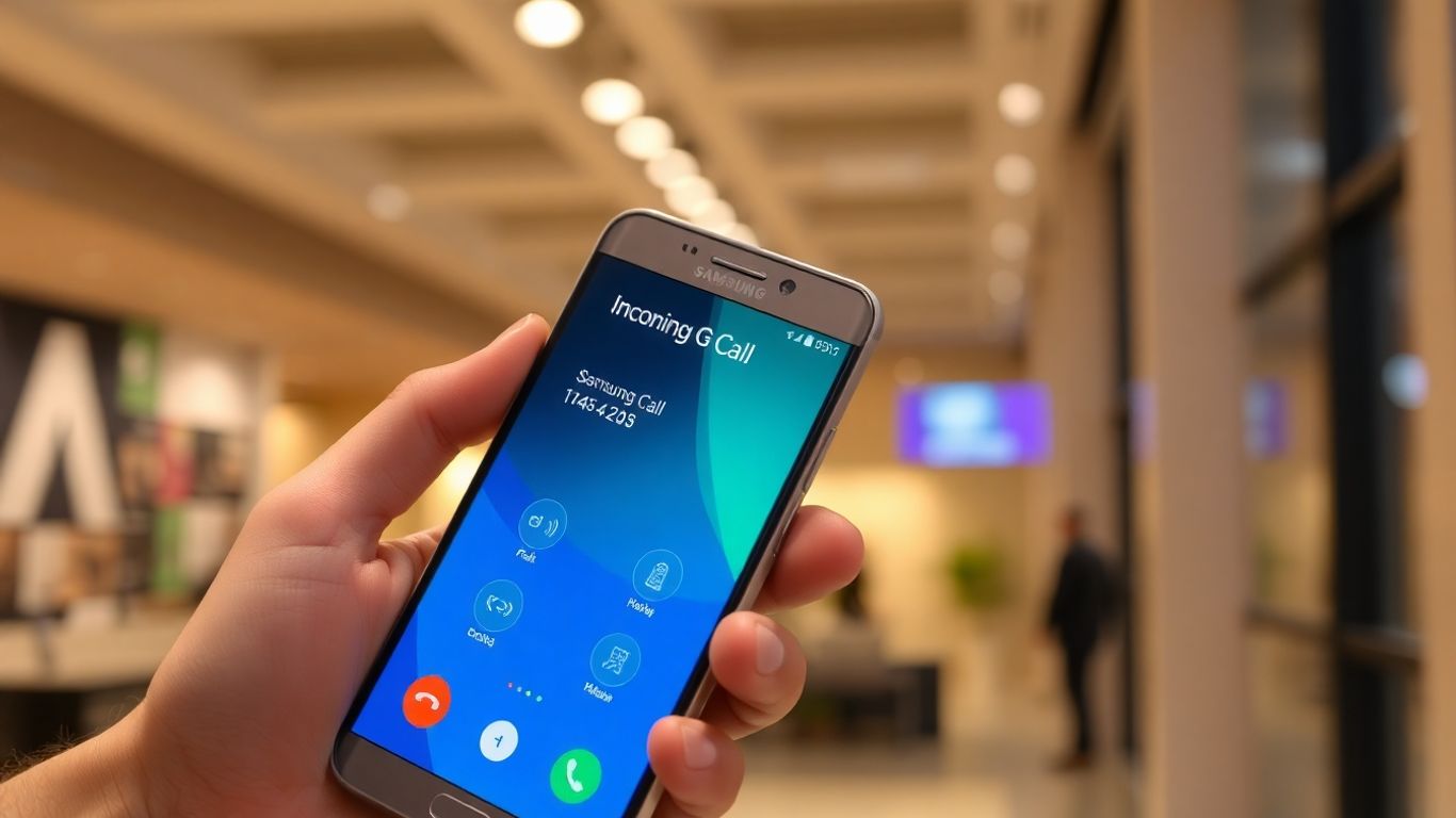 Samsung phone showing caller ID and spam alert