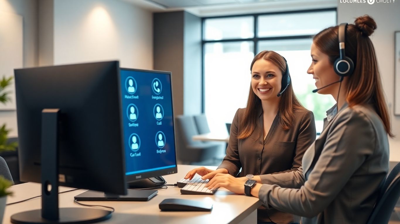Receptionist in modern office using virtual call links