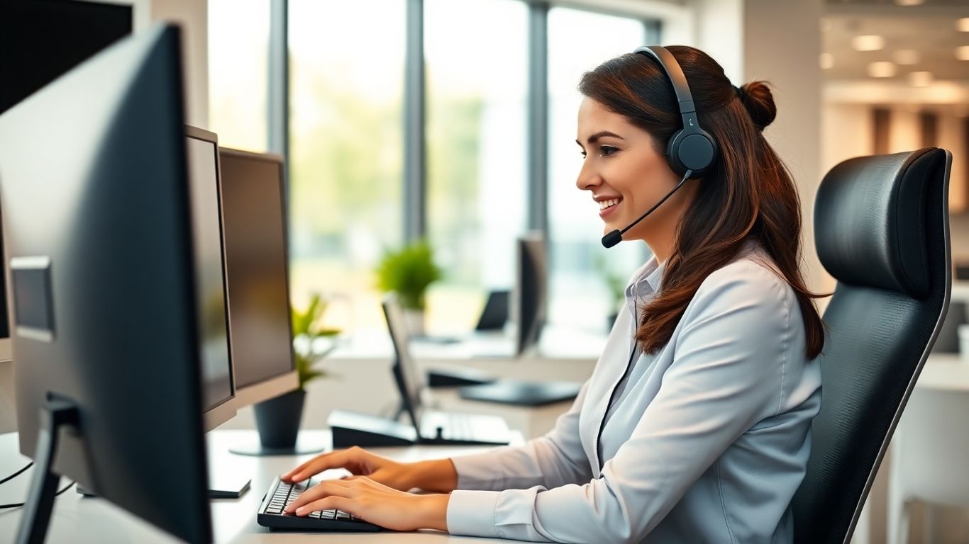 Rockford virtual receptionist on phone in modern office