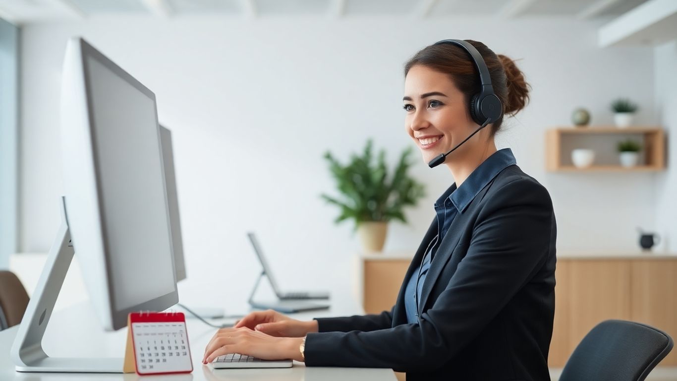 Receptionist managing appointments at modern Decatur office