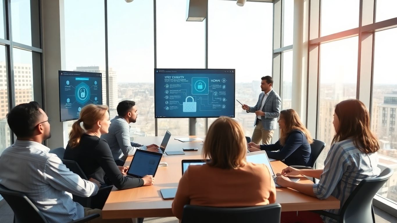 Office team training on email spam protection together