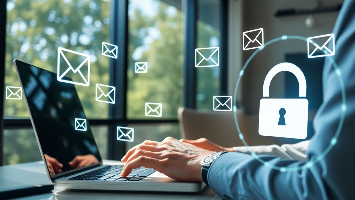 Person checking secure emails in North Carolina office