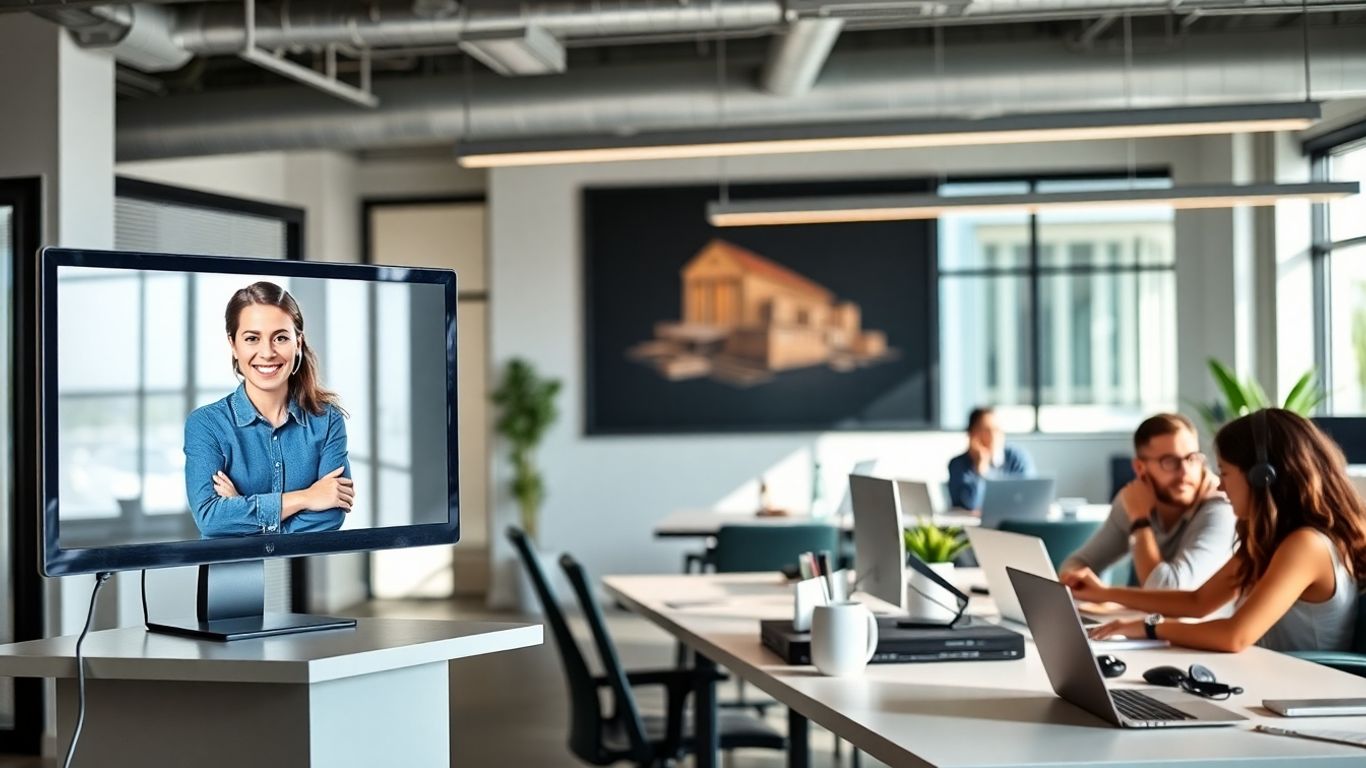 Virtual receptionist at modern Evanston office workspace