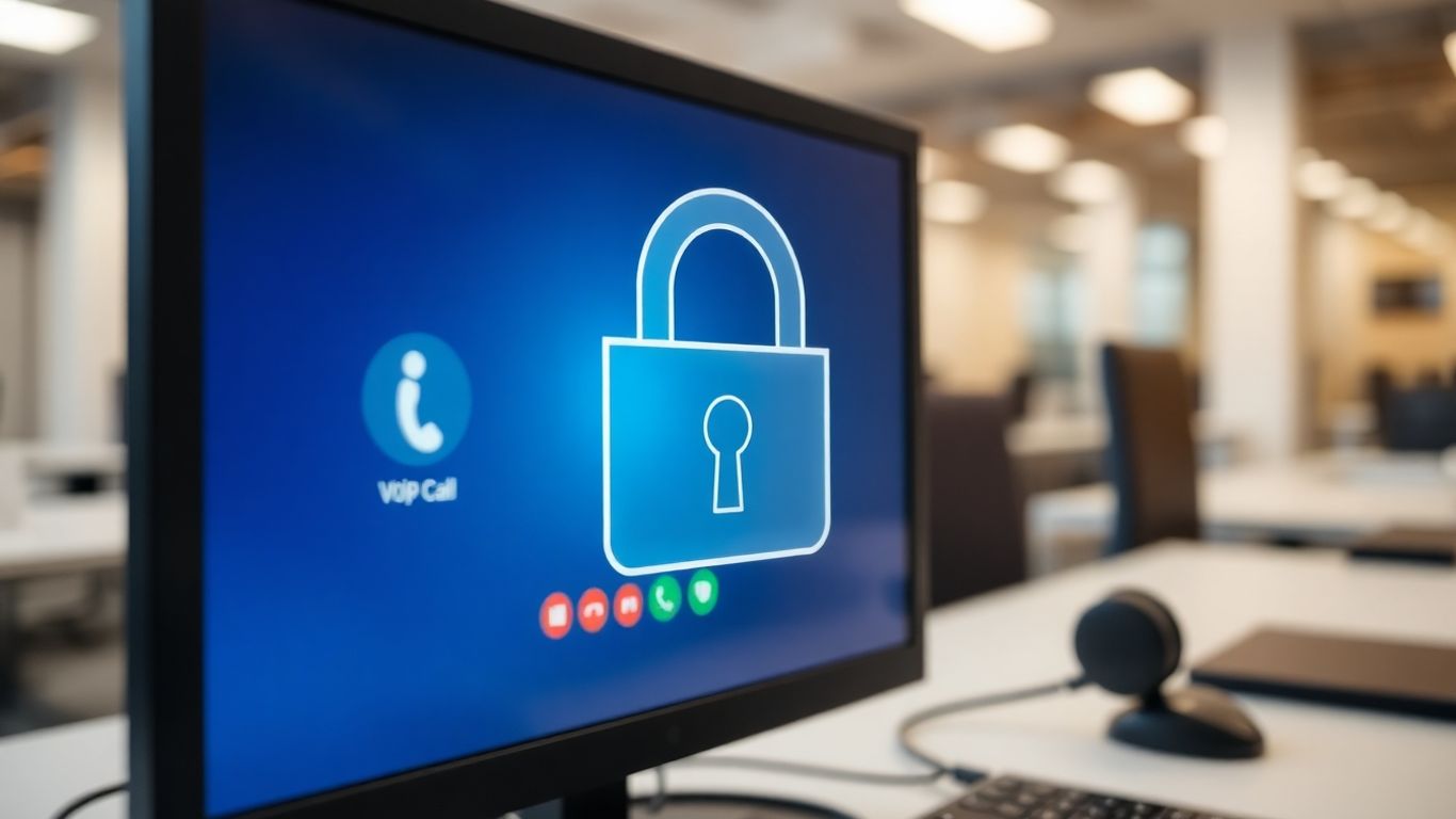 VoIP call security digital lock on computer screen