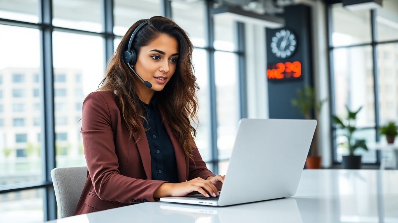 Virtual receptionist working in a bright modern office