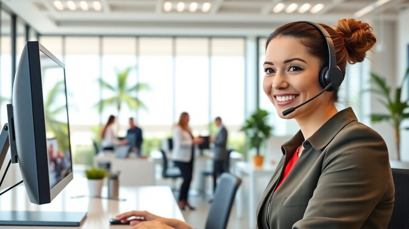 Virtual receptionist at computer in Fort Lauderdale office