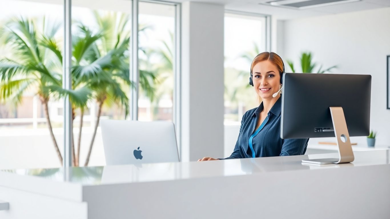 Virtual receptionist working in modern Fort Lauderdale office