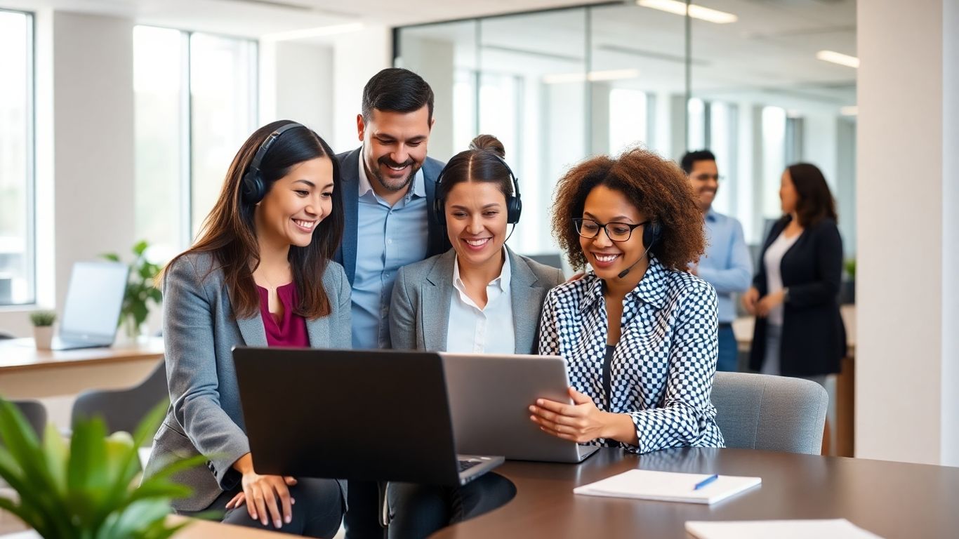 Team with virtual receptionist in modern Buffalo Grove office