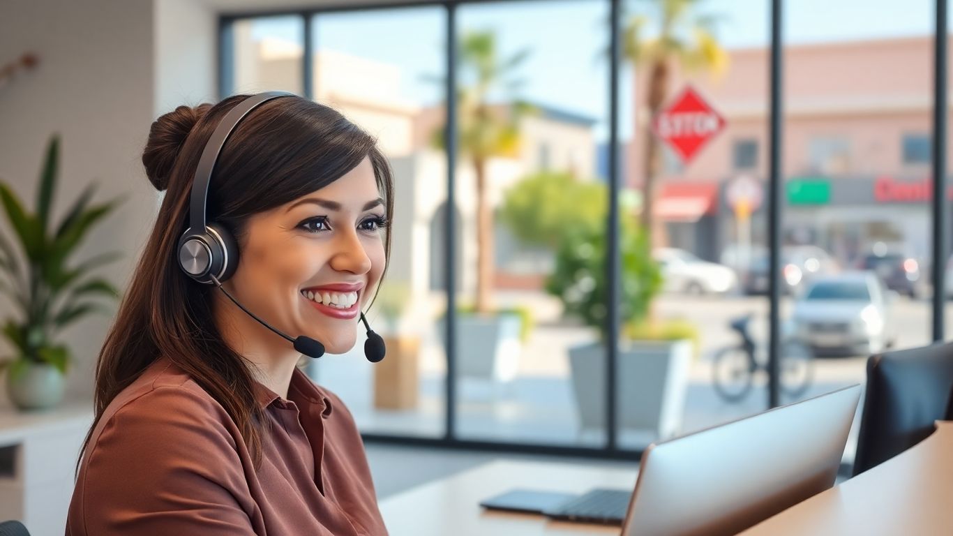 Receptionist with headset in modern office Casa Grande