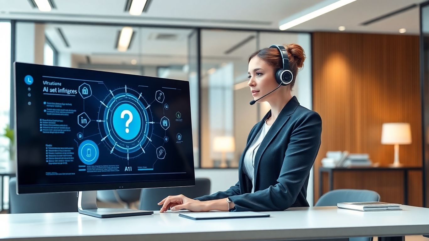 Virtual receptionist using futuristic AI at a modern office