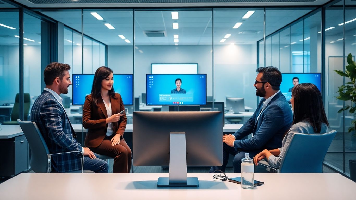 Modern office team using virtual receptionist technology