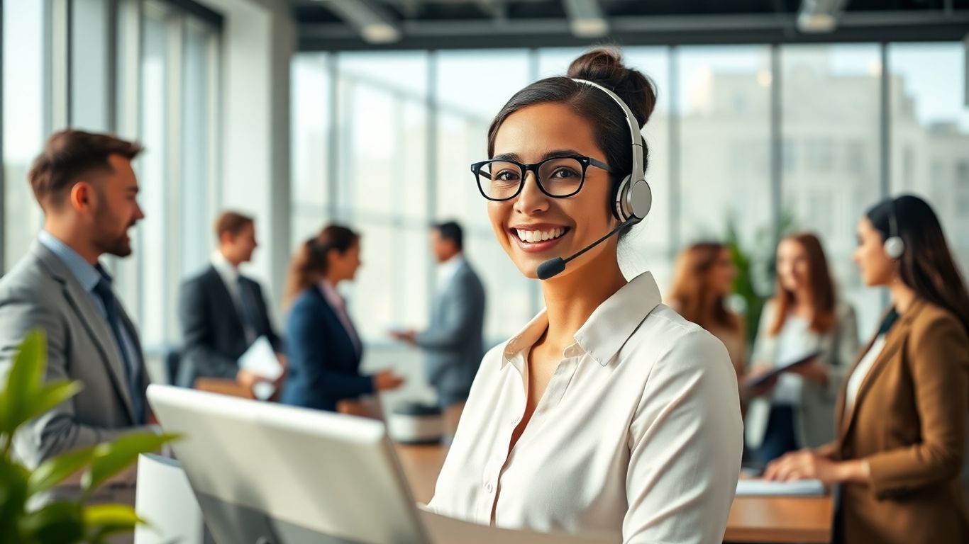 Virtual receptionist helps business professionals in a modern office