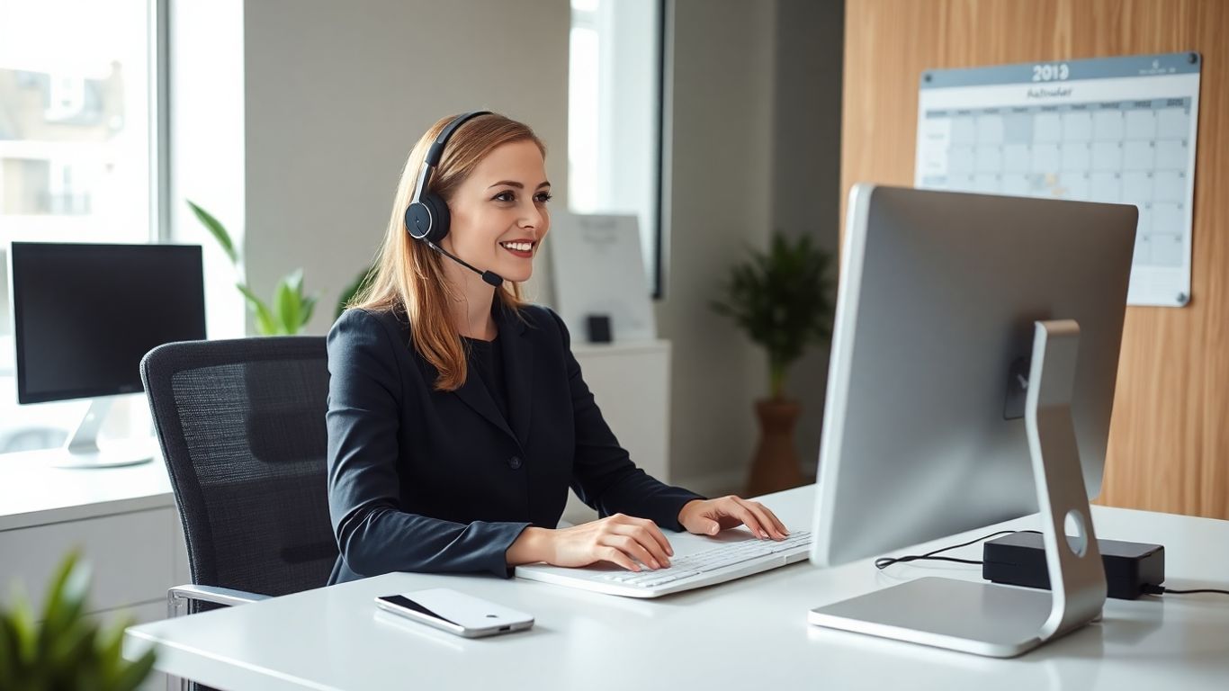 Virtual receptionist managing calls and appointments in modern office