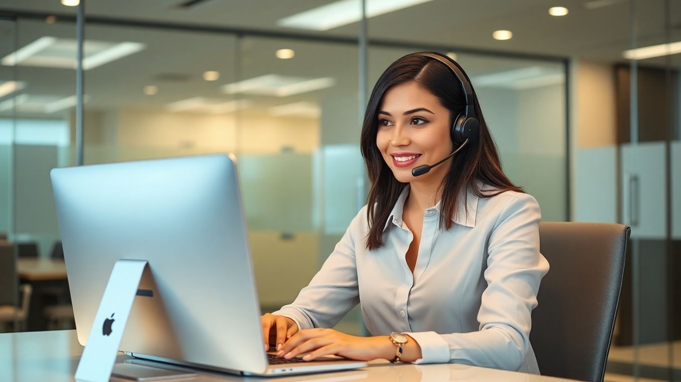 Virtual receptionist working securely in modern office space.