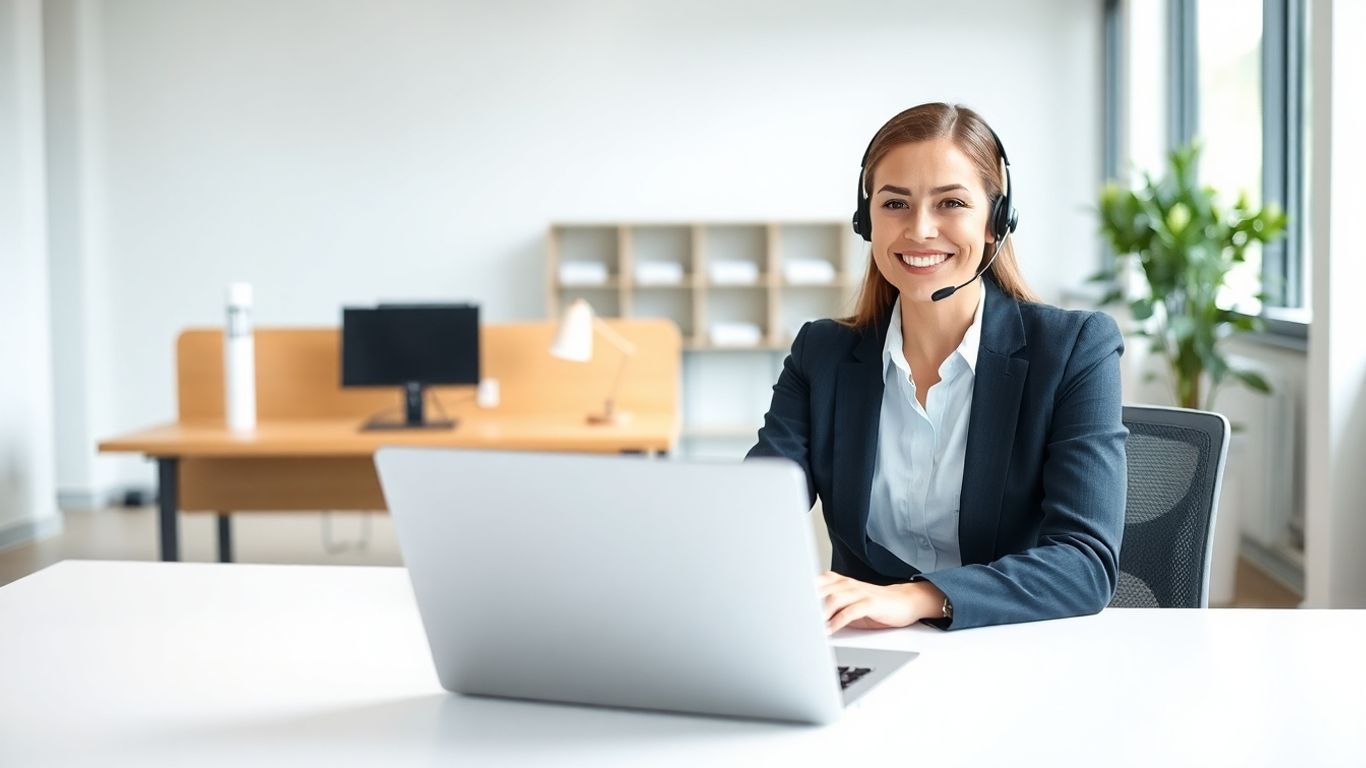 Virtual receptionist working in modern office environment.