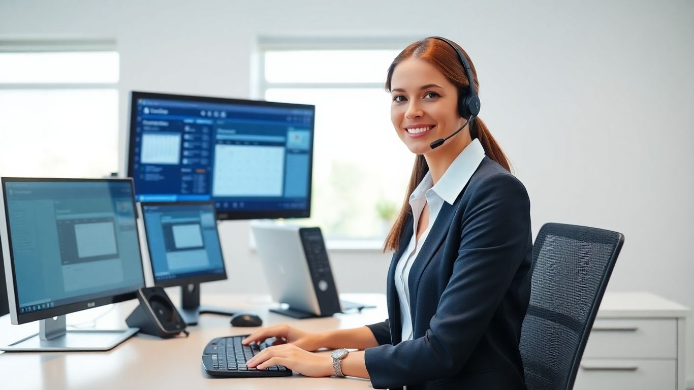 Virtual receptionist at desk managing online appointments