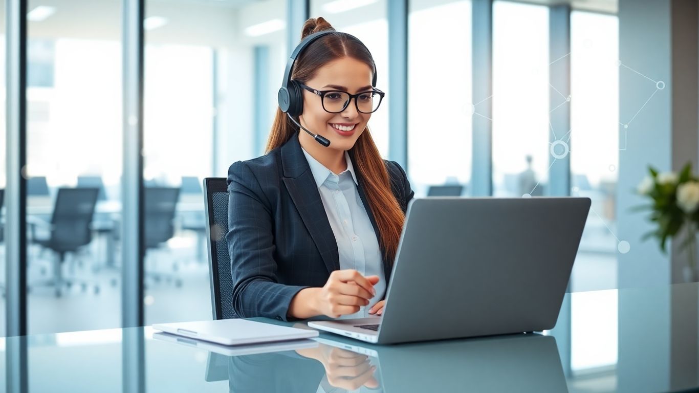 Virtual receptionist working in modern office environment