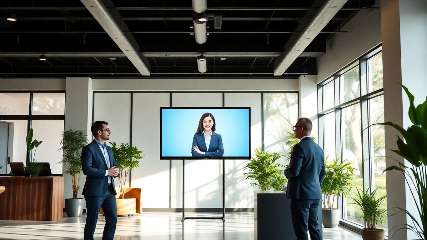 Virtual receptionist greeting clients in bright Sarasota office