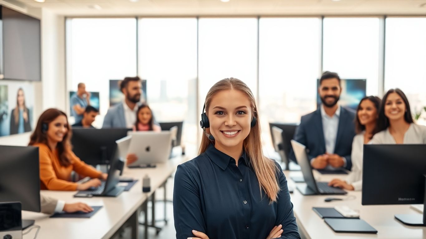 Virtual receptionist assisting remote team via video calls