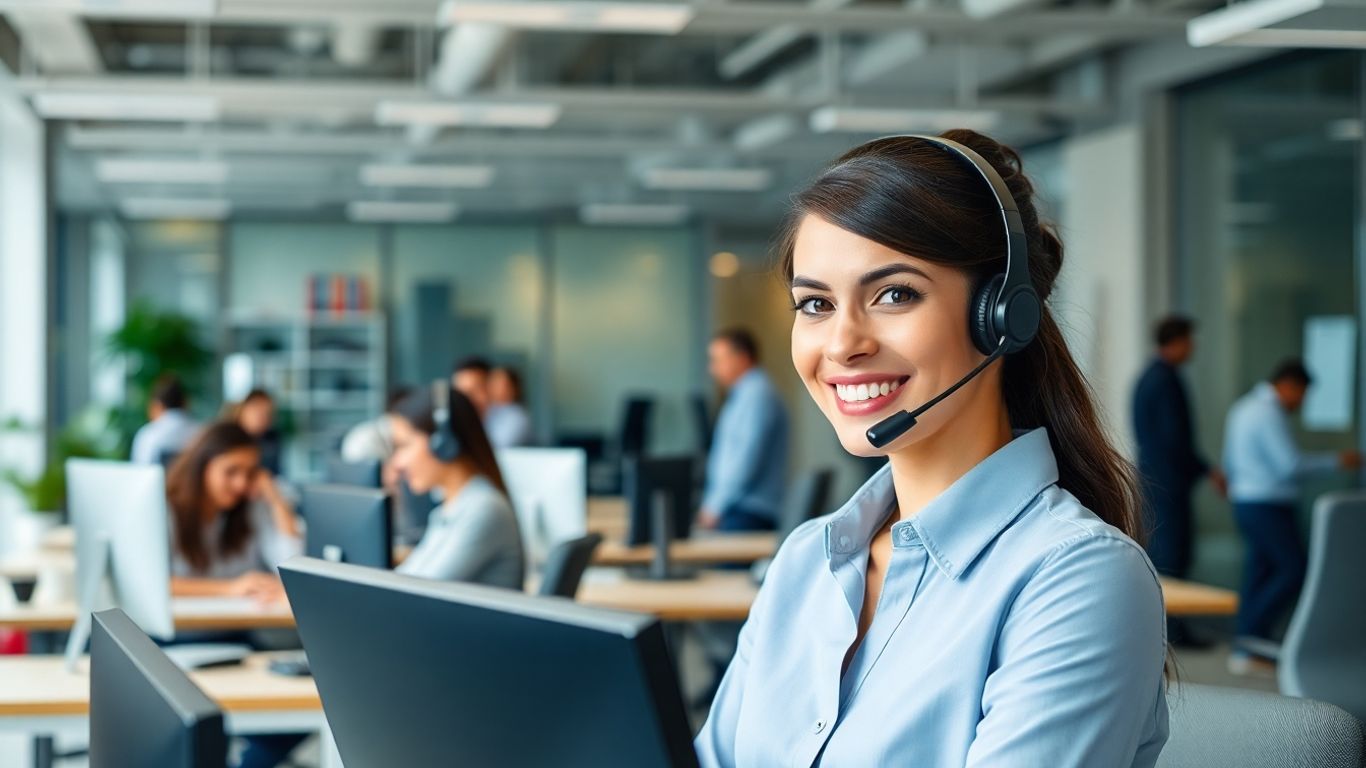 Virtual receptionist managing multiple calls in busy office