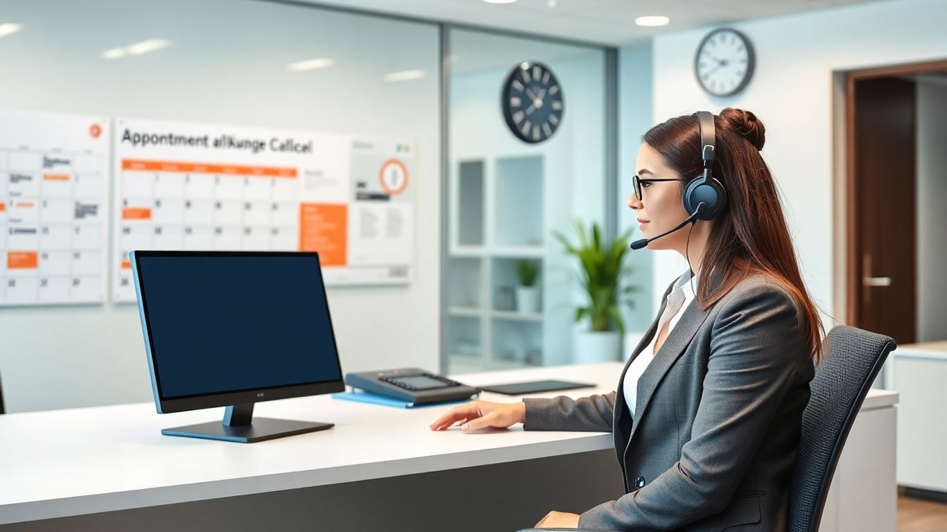 Virtual receptionist scheduling appointments in modern office