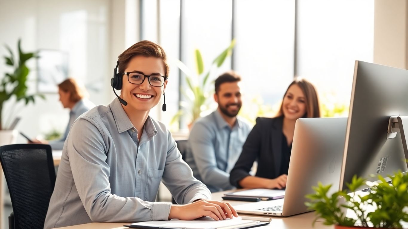 Virtual receptionist assisting a small business team in office