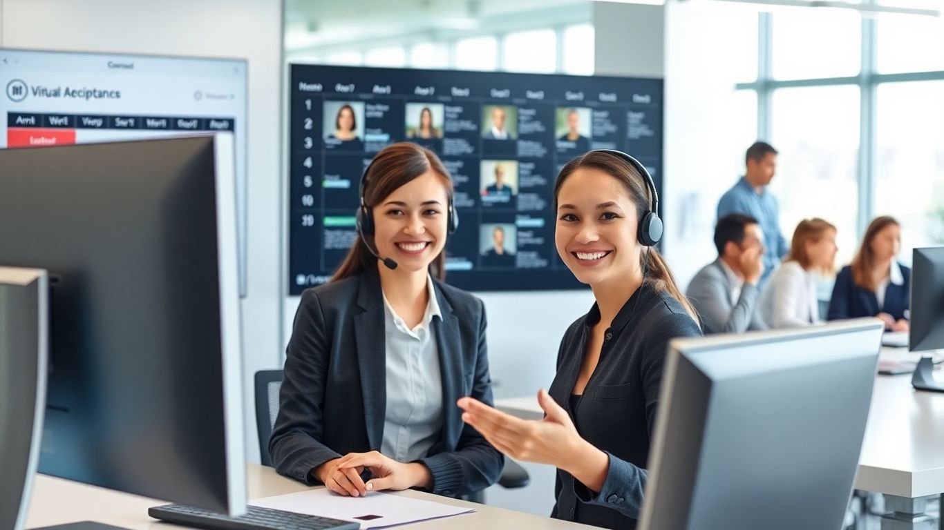Virtual receptionist managing appointments on a computer.