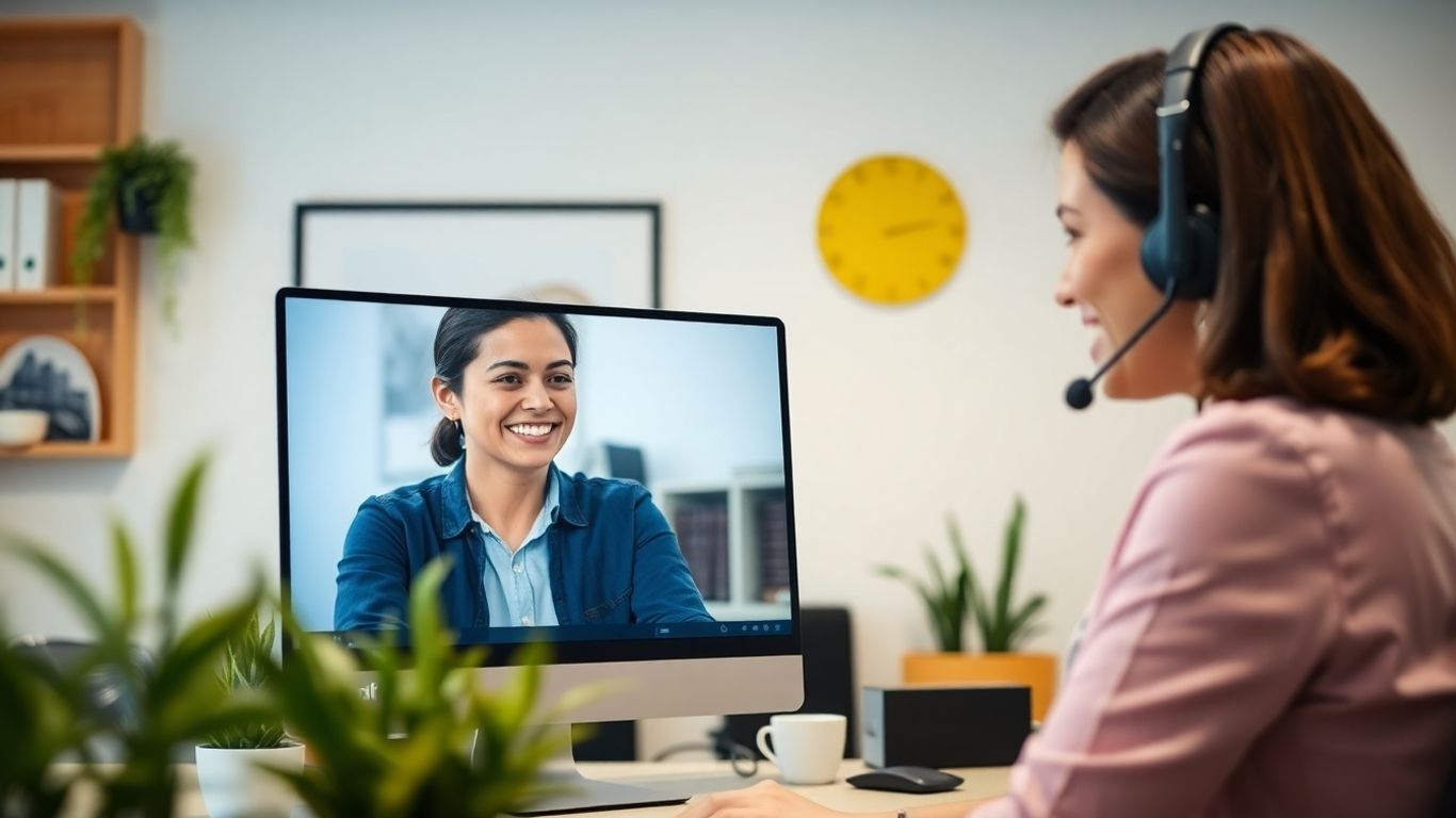 Virtual receptionist video calling with local business owner