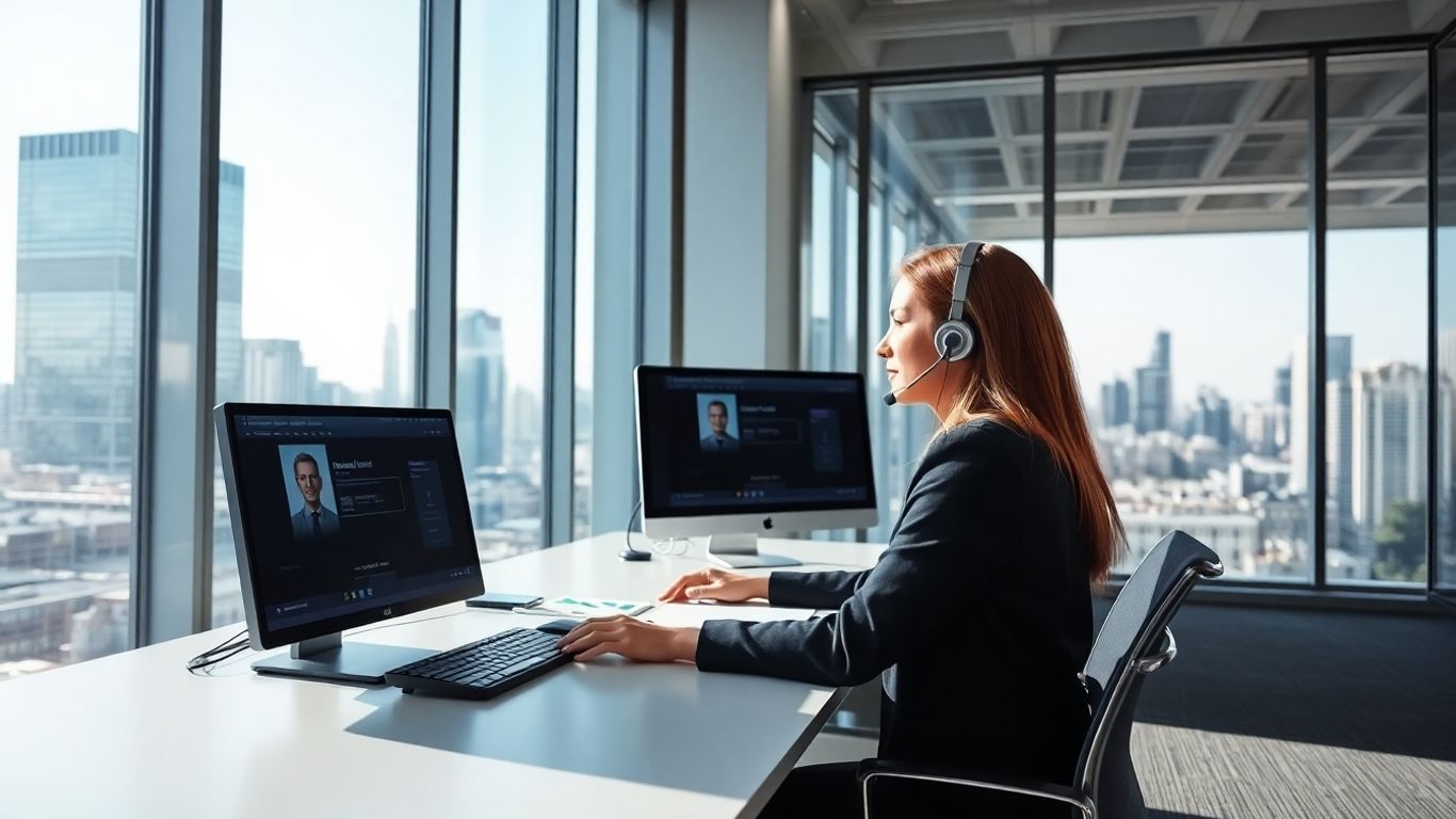 Virtual receptionist working in a modern office environment