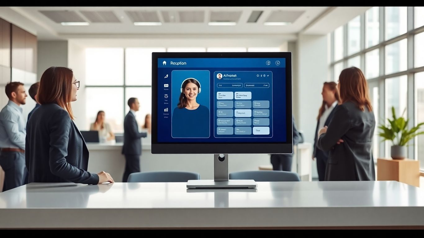 AI virtual receptionist assisting professionals in modern office