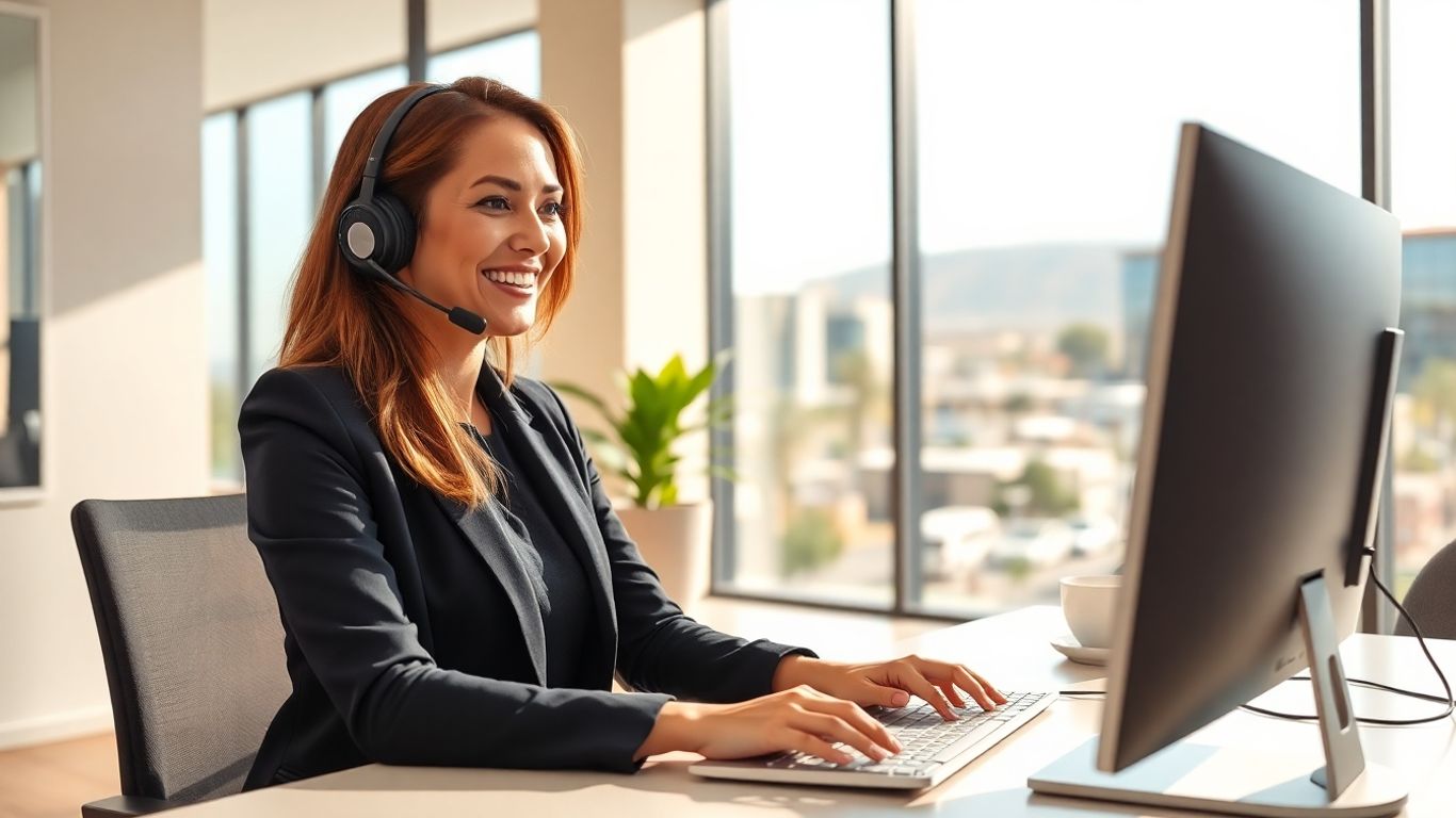 Virtual receptionist at desk in Santa Clarita office