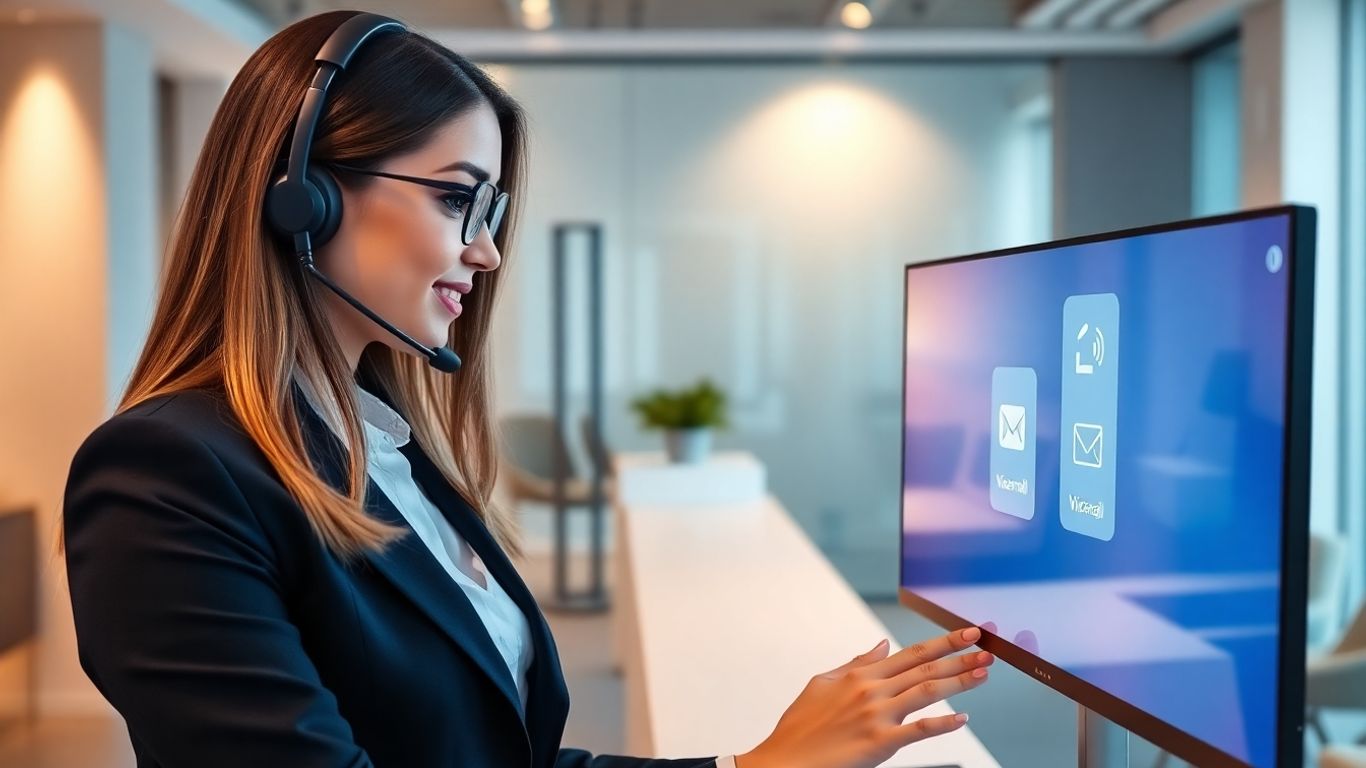 Virtual receptionist managing digital messages in modern office