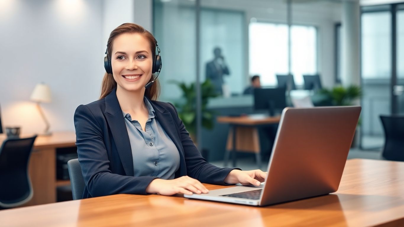 Virtual receptionist at desk answering business calls efficiently