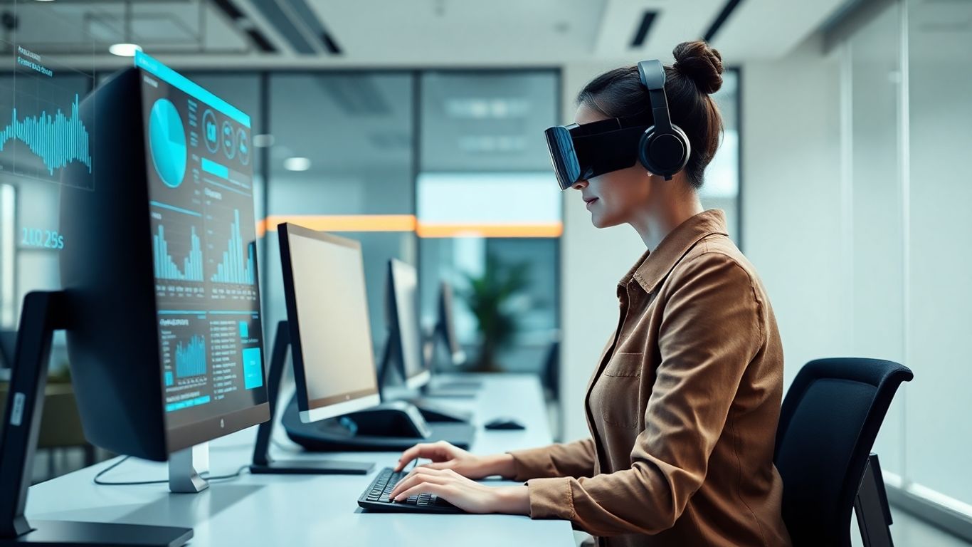 Virtual receptionist using computer in modern office 2025