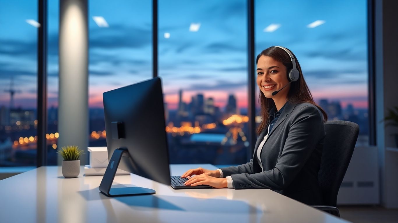 Virtual receptionist in Lancaster office at dusk