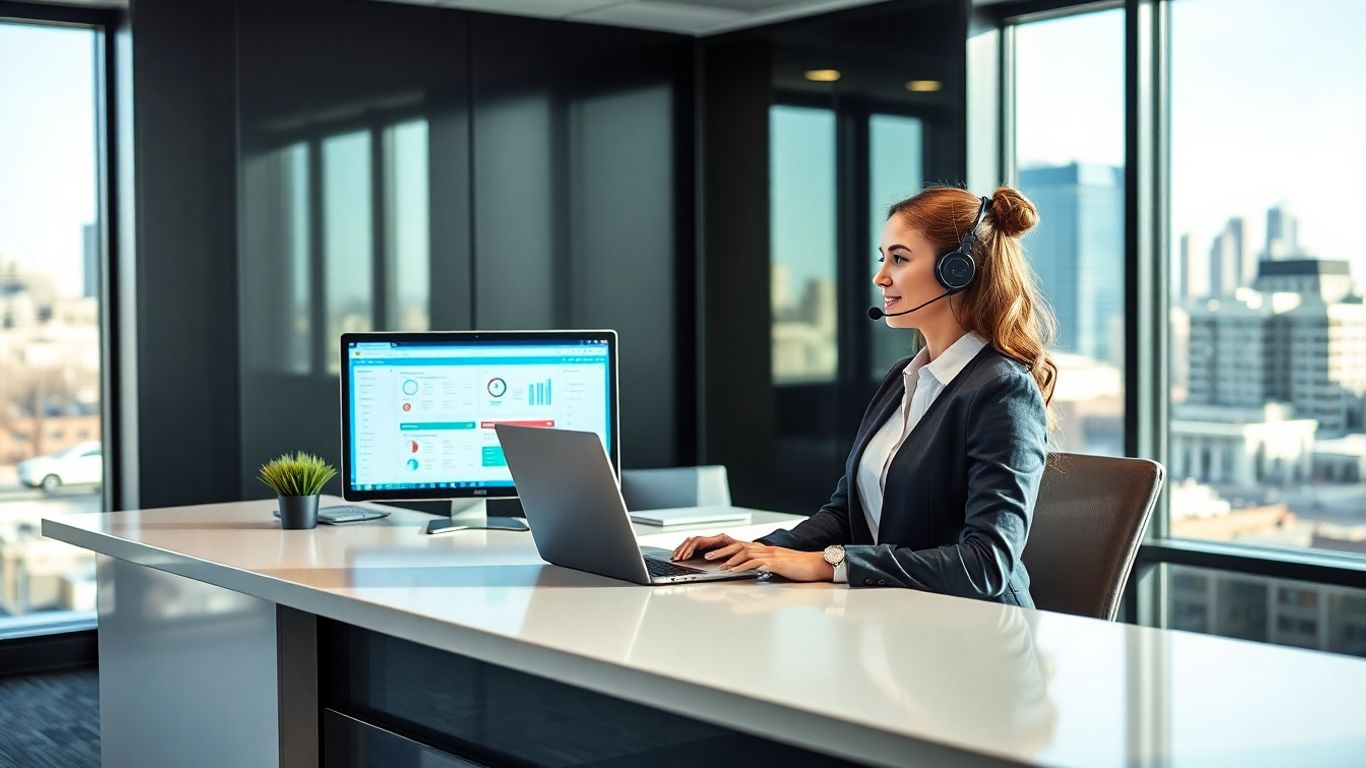 Receptionist using digital tools in modern Mesquite office
