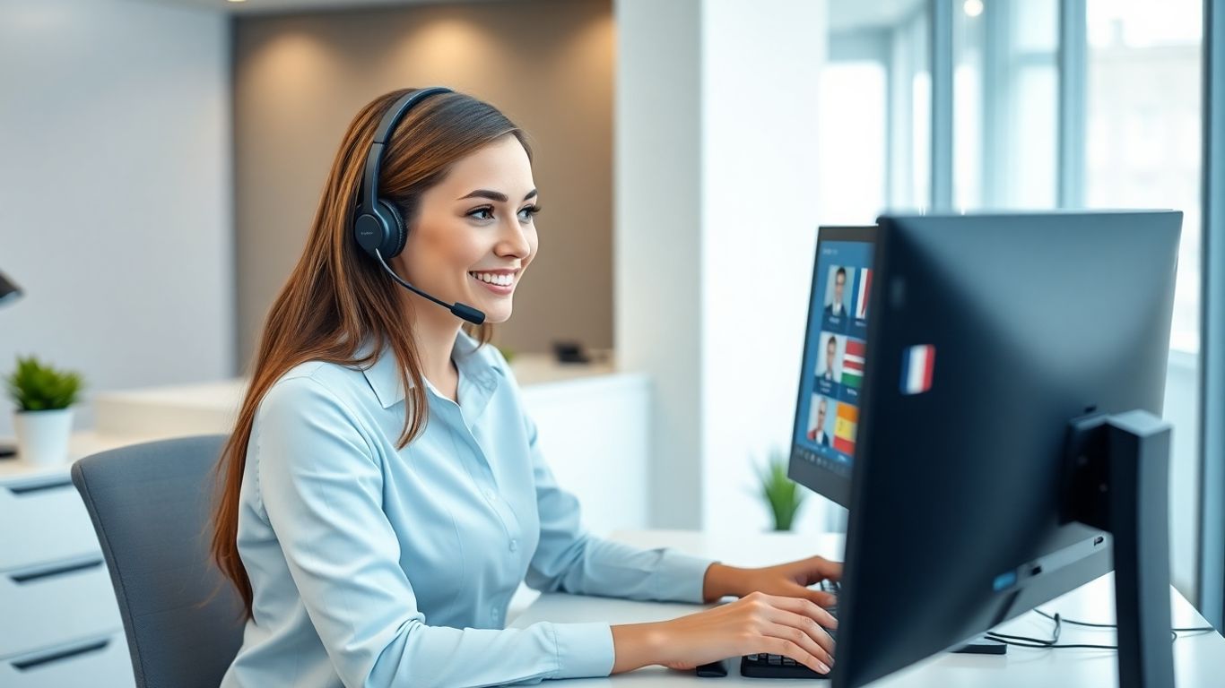 Virtual receptionist greeting clients with multilingual service