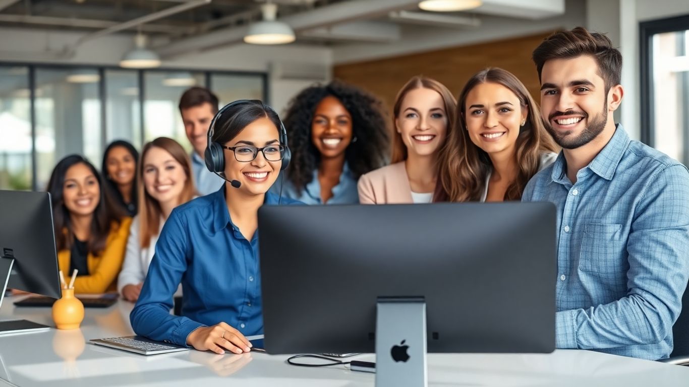 Virtual receptionist assisting focused Brownsville office team