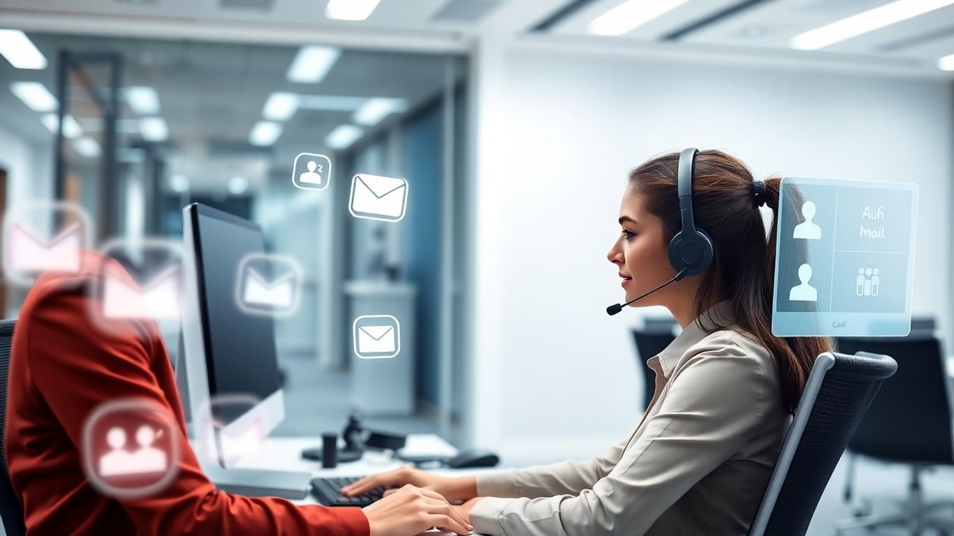 Virtual receptionist managing voicemails in modern office