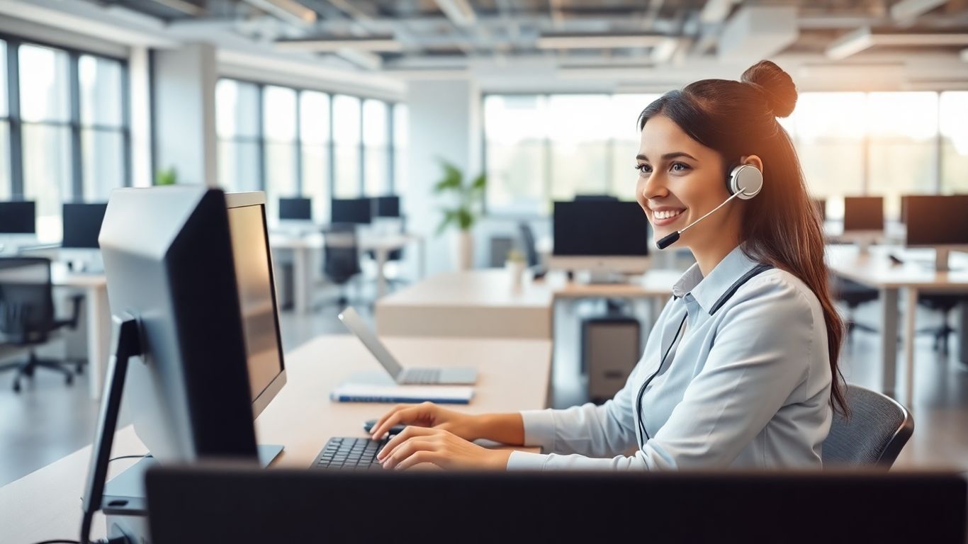 Receptionist answering calls in a modern office setting