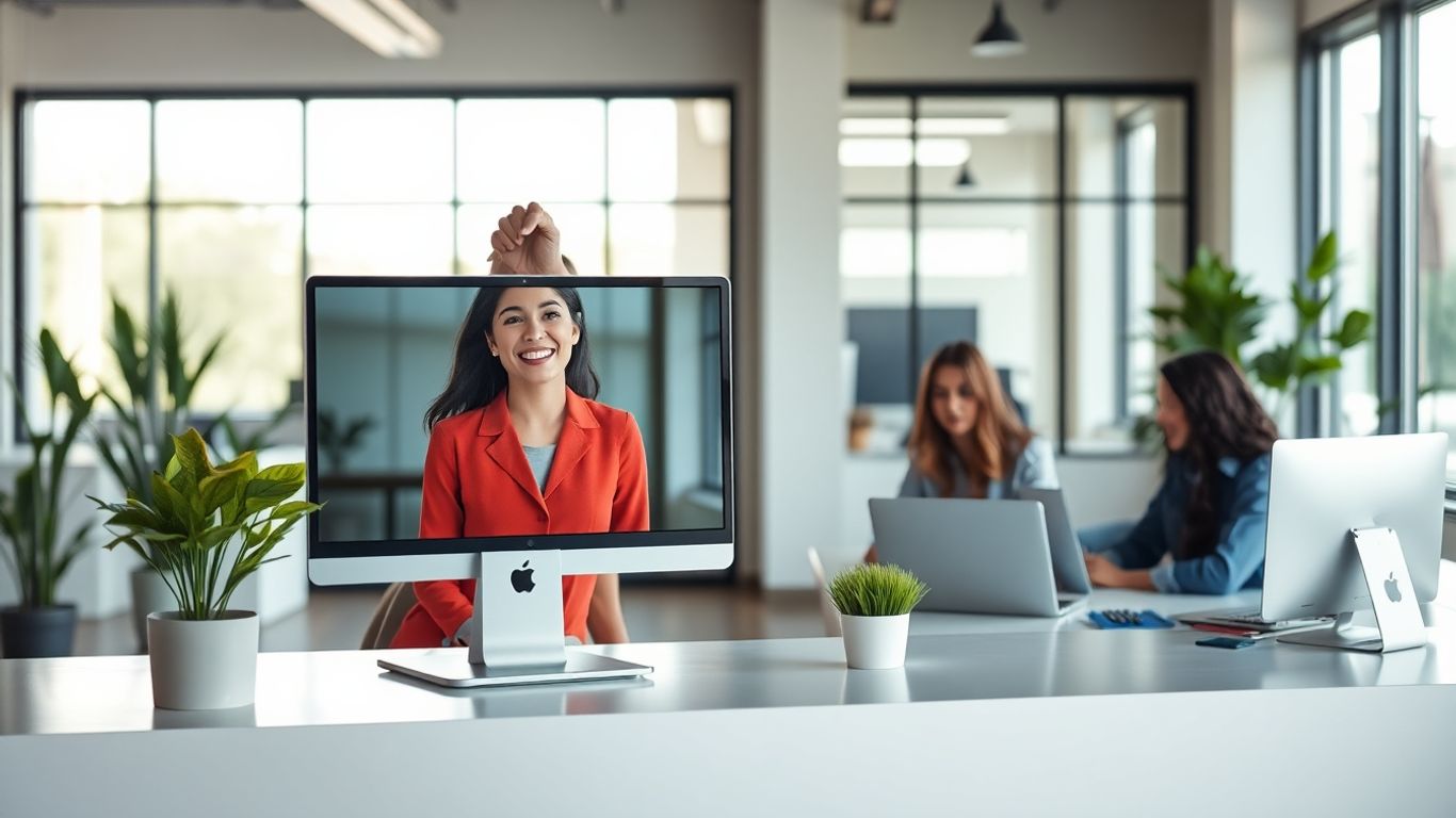 Virtual receptionist assisting McAllen business owners in modern office