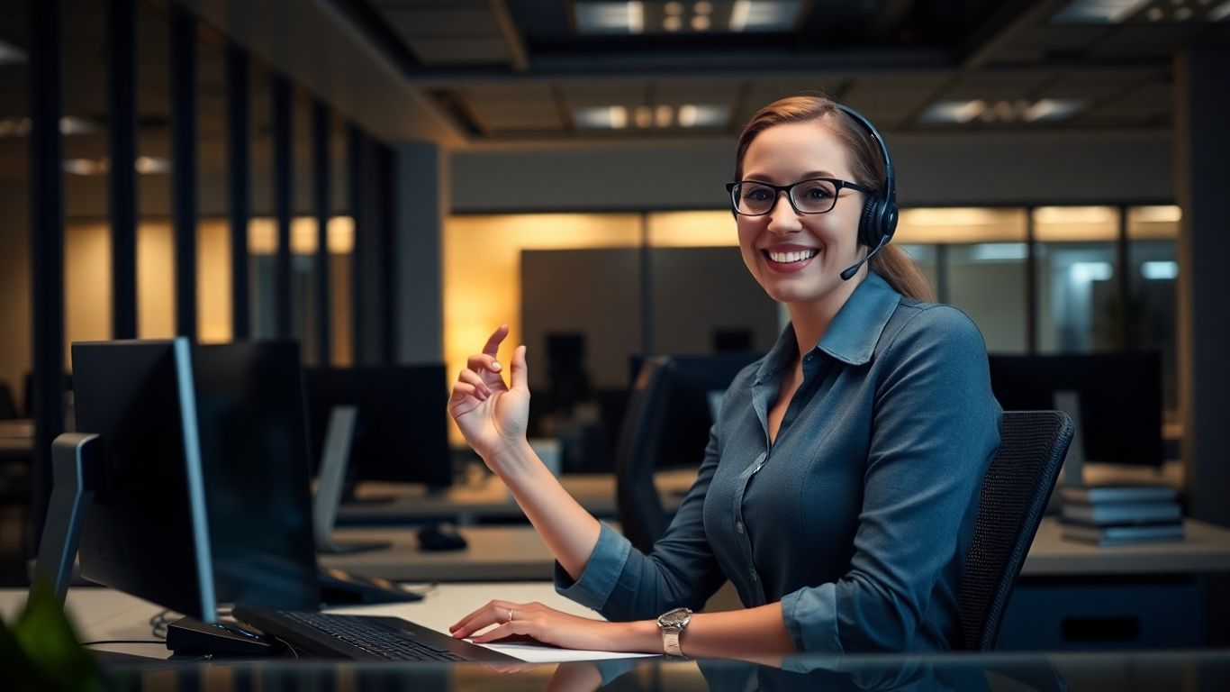 Receptionist working at night in a modern office