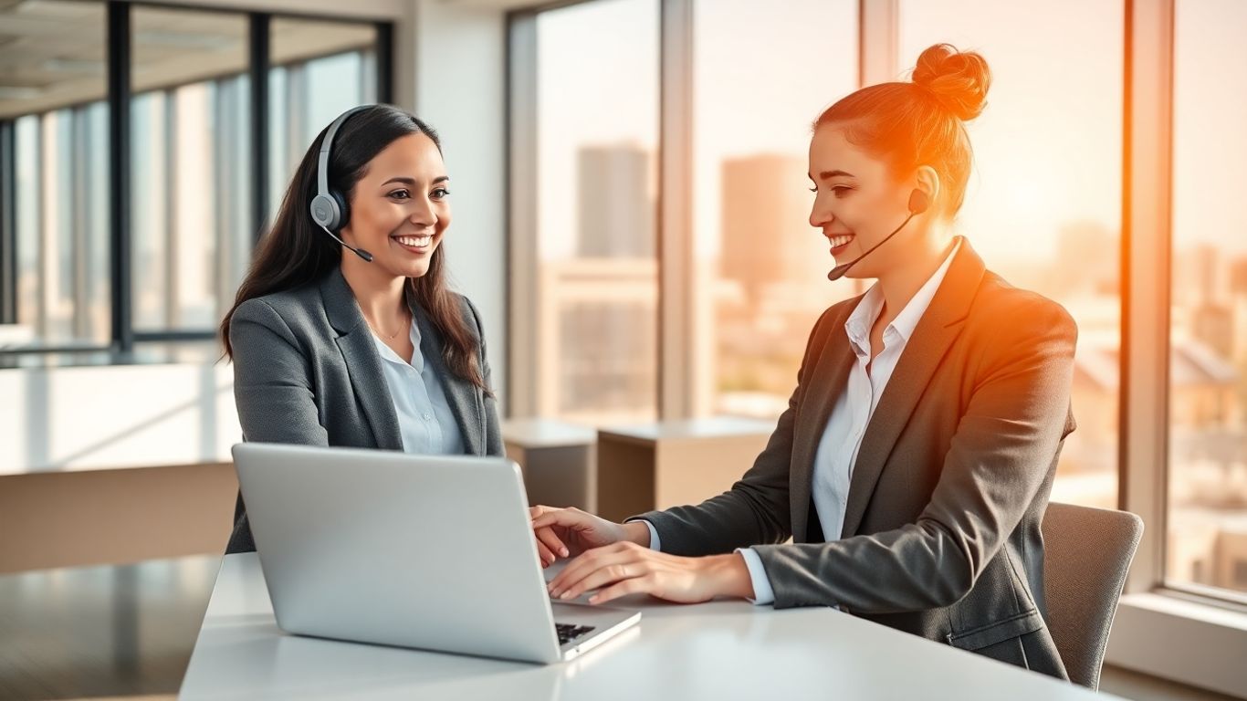 Virtual receptionist assisting client in modern Shreveport office